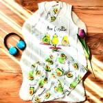 Pijama Dama cu Masca de dormit, Maiou si Pantaloni Scurti Avocado Alb PJD024