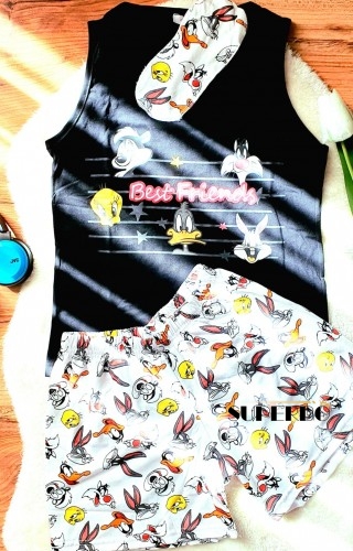 Pijama Dama Neagra cu Masca de dormit, Maiou si Pantaloni Scurti BEST FRIENDS PJD026 Pijama Dama Neagra cu Masca de dormit, Maiou si Pantaloni Scurti BEST FRIENDS PJD026