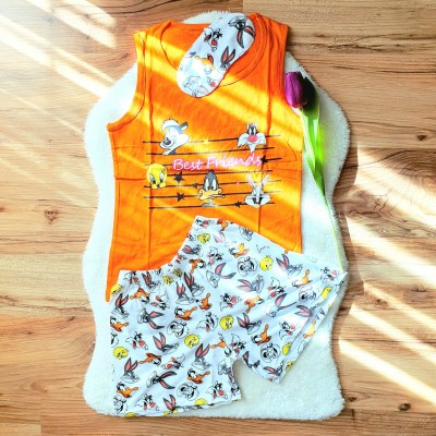 Pijama Dama Portocalie cu Masca de dormit, Maiou si Pantaloni Scurti BEST FRIENDS PJD026 Pijama Dama Portocalie cu Masca de dormit, Maiou si Pantaloni Scurti BEST FRIENDS PJD026