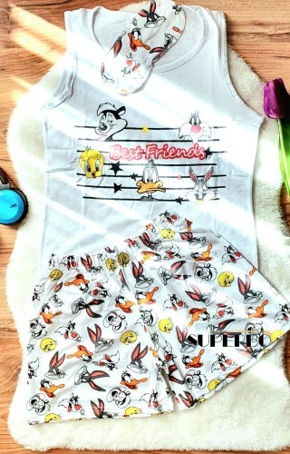 Pijama Dama Alba cu Masca de dormit, Maiou si Pantaloni Scurti BEST FRIENDS PJD026 Pijama Dama Alba cu Masca de dormit, Maiou si Pantaloni Scurti BEST FRIENDS PJD026