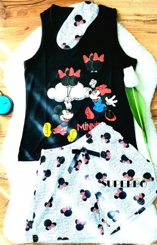 Pijama Dama Neagra cu Rosu cu Masca de dormit Maiou si Pantaloni Scurti Ballon PJD027 Pijama Dama Neagra cu Rosu cu Masca de dormit Maiou si Pantaloni Scurti Ballon PJD027