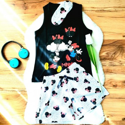 Pijama Dama Neagra cu Rosu cu Masca de dormit Maiou si Pantaloni Scurti Ballon PJD027 Pijama Dama Neagra cu Rosu cu Masca de dormit Maiou si Pantaloni Scurti Ballon PJD027