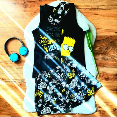 Pijama Dama Neagra cu Masca de dormit Maiou si Pantaloni Scurti Eat my Shorts PJD029 Pijama Dama Neagra cu Masca de dormit Maiou si Pantaloni Scurti Eat my Shorts PJD029