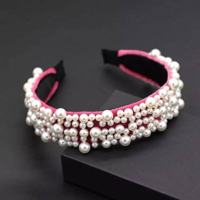 Bentita, coronita par roz din material textil cu perle decorative BP10 Bentita, coronita par roz din material textil cu perle decorative BP10