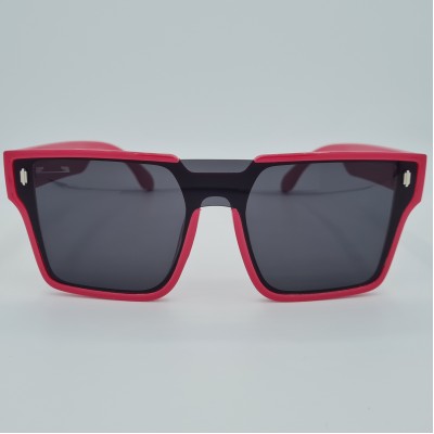 Ochelari de soare Unisex Casual cu rama asimetrica rosie + Toc si laveta GRATIS OSU002