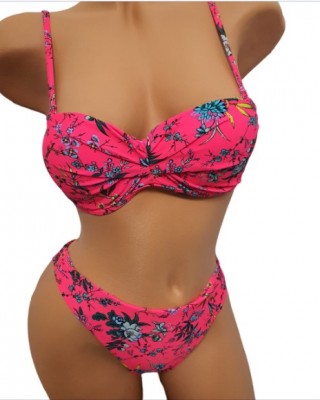 Costum de Baie  din doua piese cu sutien push up bretele detasabile slip normal + CADOU slip tanga CBD035