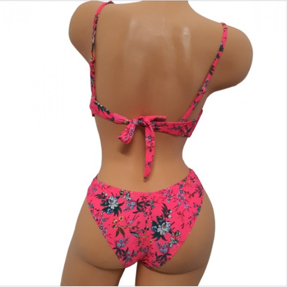 Costum de Baie  din doua piese cu sutien push up bretele detasabile slip normal + CADOU slip tanga CBD035