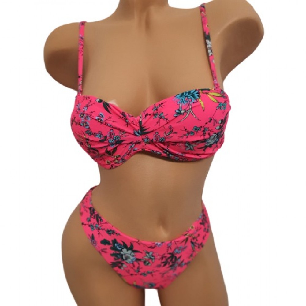 Costum de Baie  din doua piese cu sutien push up bretele detasabile slip normal + CADOU slip tanga CBD035