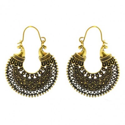 Cercei potcoava stil indian cu motive florale aurii CW13