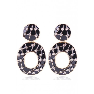 Cercei eleganti rotunzi negri cu strasuri CW31