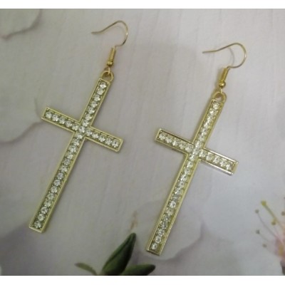 Cercei eleganti cruce mica aurii cu strasuri CW46 Cercei eleganti cruce mica aurii cu strasuri CW46