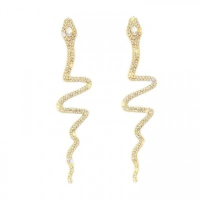 Cercei eleganti aurii lungi forma sarpe cu strasuri CW47 Cercei eleganti aurii lungi forma sarpe cu strasuri CW47