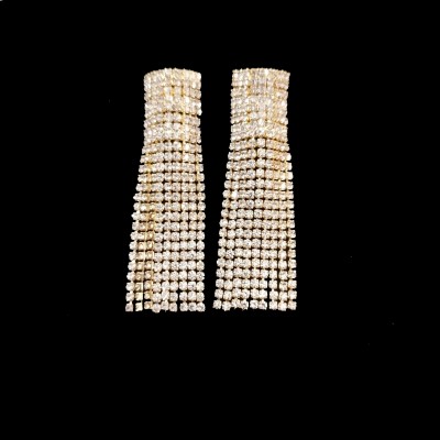 Cercei eleganti lungi aurii cu franjuri si strasuri CW61 Cercei eleganti lungi aurii cu franjuri si strasuri CW61