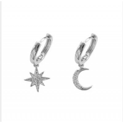 Cercei fashion din otel inoxidabil argintiu cu elemente stea si luna CW75 Cercei fashion din otel inoxidabil argintiu cu elemente stea si luna CW75