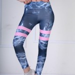 Colanti Fitness Dama albastri cu design abstract pink stripes CDFIT029