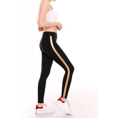 Colanti Fitness Dama Negri cu dunga laterala Gold CDFIT033 Colanti Fitness Dama Negri cu dunga laterala Gold CDFIT033