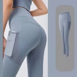 Colanti Dama Sport Albastri Anticelulitici Modelatori Lungi cu Talie Inalta Buzunar pentru Telefon si efect Push -Up CDFIT068