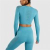 Compleu Fitness Sport albastru Colanti si Bluza scurta cu perforatii SFIT011