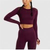 Compleu Fitness Sport burgundy Colanti si Bluza scurta cu perforatii SFIT011