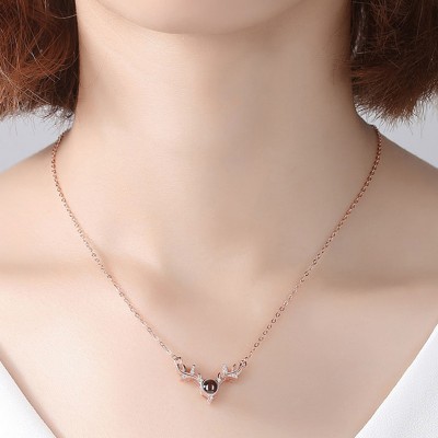 Colier dama roz-auriu placat cu aur design ren  si proiectie I love You in 100 de limbi COL034 Colier dama roz-auriu placat cu aur design ren  si proiectie I love You in 100 de limbi COL034