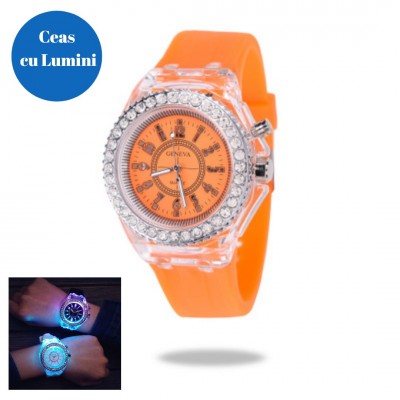 Ceas Dama Portocaliu cu lumini Geneva CDGV015 Ceas Dama Portocaliu cu lumini Geneva CDGV015