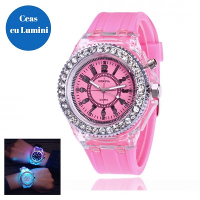 Ceas Dama Roz cu lumini Geneva CDGV015
