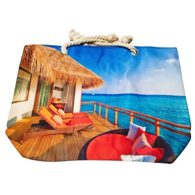 Geanta dama de plaja din material textil cu imprimeu sezon estival GDPJ012 Geanta dama de plaja din material textil cu imprimeu sezon estival GDPJ012