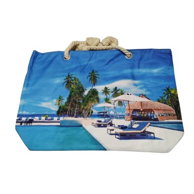 Geanta dama de plaja din material textil cu imprimeu sezon estival GDPJ014 Geanta dama de plaja din material textil cu imprimeu sezon estival GDPJ014