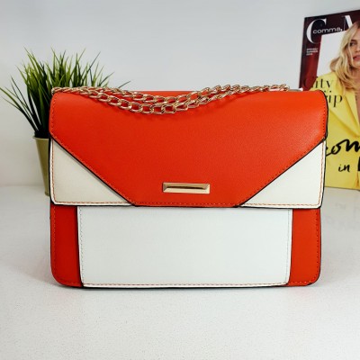 Geanta fashion din piele eco corail cu bareta din lant auriu  ACGD091 Geanta fashion din piele eco corail cu bareta din lant auriu  ACGD091