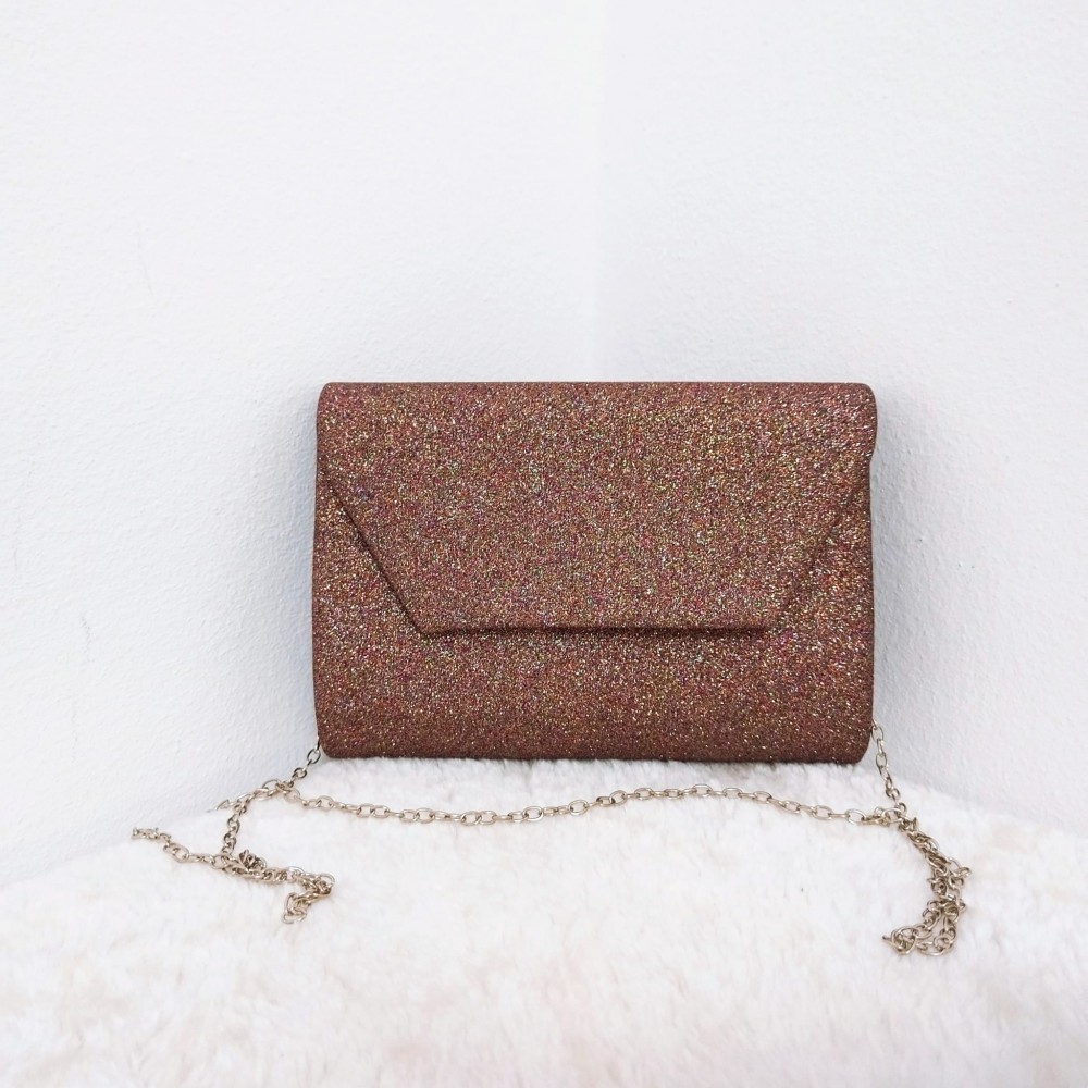 Geanta Eleganta clutch movie cu particule multicolore stralucitoare si bareta din lant detasabila  ACGD367