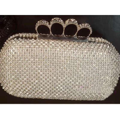 Geanta Eleganta cluch de culoarea sampaniei cu insertii sclipitoare si rama metalica ACGD459