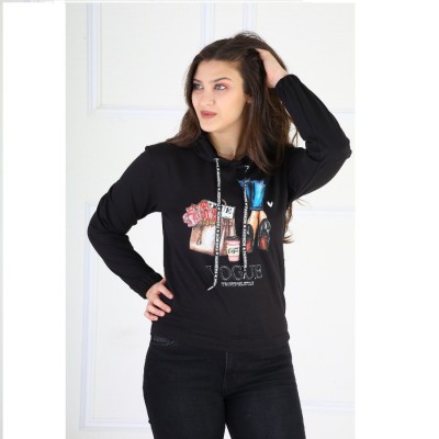 Hanorac  Dama negru fashion cu design  Stiletto & Flowers HND01 Hanorac  Dama negru fashion cu design  Stiletto & Flowers HND01