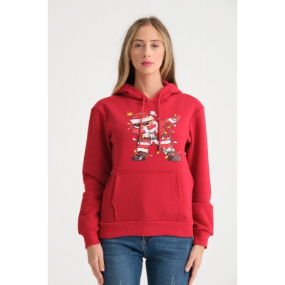 Hanorac Dama vatuit Rosu de Craciun cu gluga si Imprimeu Mos Craciun HND21 Hanorac Dama vatuit Rosu de Craciun cu gluga si Imprimeu Mos Craciun HND21
