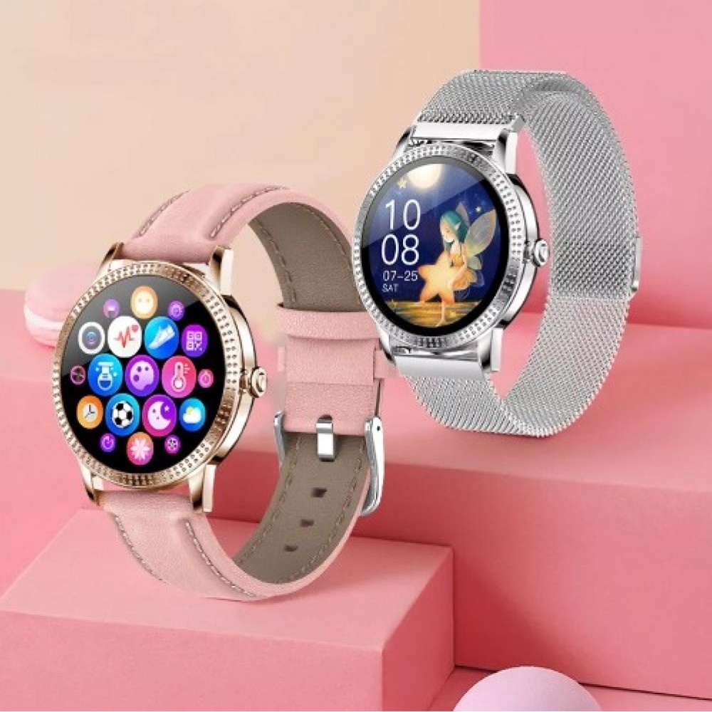 Ceas Smartwatch SUPER PREMIUM Unisex cu ecran color ritm cardiac si presiune arteriala  Argintiu Karen SWCF18Pro