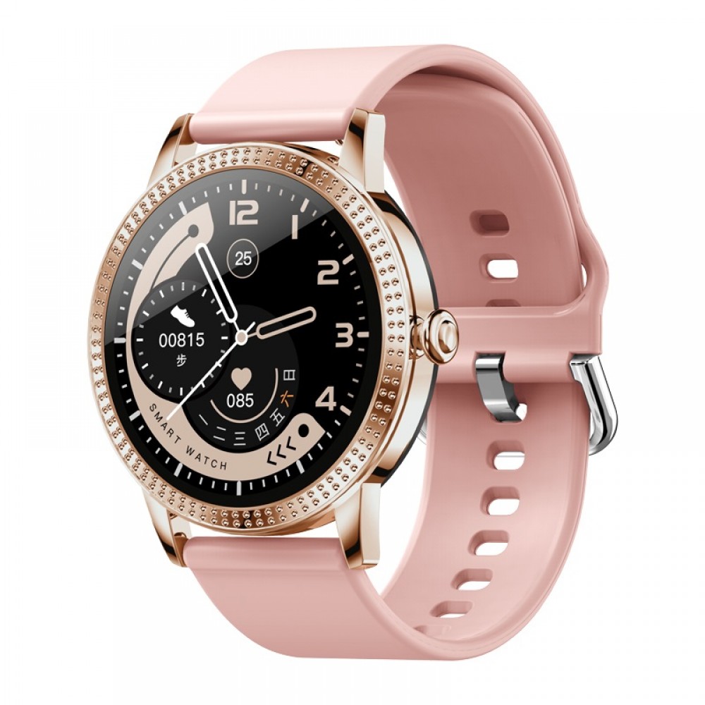 Ceas Smartwatch SUPER PREMIUM  cu ecran color ritm cardiac si presiune arteriala Roz Karen SWCF18Pro