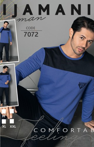Pijama barbati vatuita din 2 piese bluza albastra cu negru si pantaloni lungi negri PJB03 Pijama barbati vatuita din 2 piese bluza albastra cu negru si pantaloni lungi negri PJB03