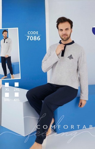 Pijama barbati vatuita batal din 2 piese bluza gri si pantaloni lungi negri PJB06 Pijama barbati vatuita batal din 2 piese bluza gri si pantaloni lungi negri PJB06