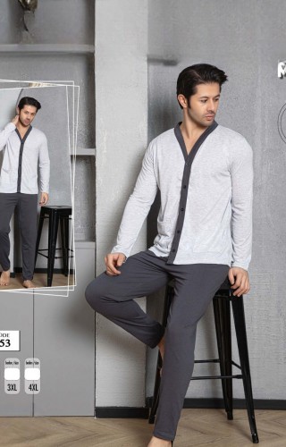 Pijama barbati batal bluza gri cu nasturi si pantaloni gri inchis PJB17 Pijama barbati batal bluza gri cu nasturi si pantaloni gri inchis PJB17