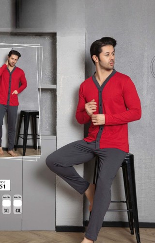 Pijama barbati batal bluza rosie cu nasturi si pantaloni gri inchis PJB17 Pijama barbati batal bluza rosie cu nasturi si pantaloni gri inchis PJB17