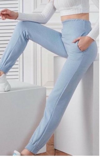 Pantaloni Trening Dama albastri deschis fashion cu talie inalta  PTD02 Pantaloni Trening Dama albastri deschis fashion cu talie inalta  PTD02