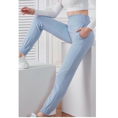 Pantaloni Trening Dama albastri deschis fashion cu talie inalta  PTD02 Pantaloni Trening Dama albastri deschis fashion cu talie inalta  PTD02