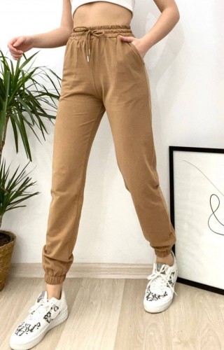 Pantaloni Trening Dama crem fashion cu talie inalta  PTD02