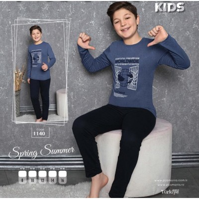 Pijama baieti cu bluza albastra cu maneca lunga si pantaloni negri lungi PJCB01 Pijama baieti cu bluza albastra cu maneca lunga si pantaloni negri lungi PJCB01