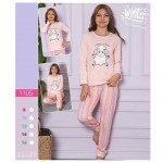 Pijama copii vatuita cu bluza bej imprimeu oita si pantaloni lungi  PJC010