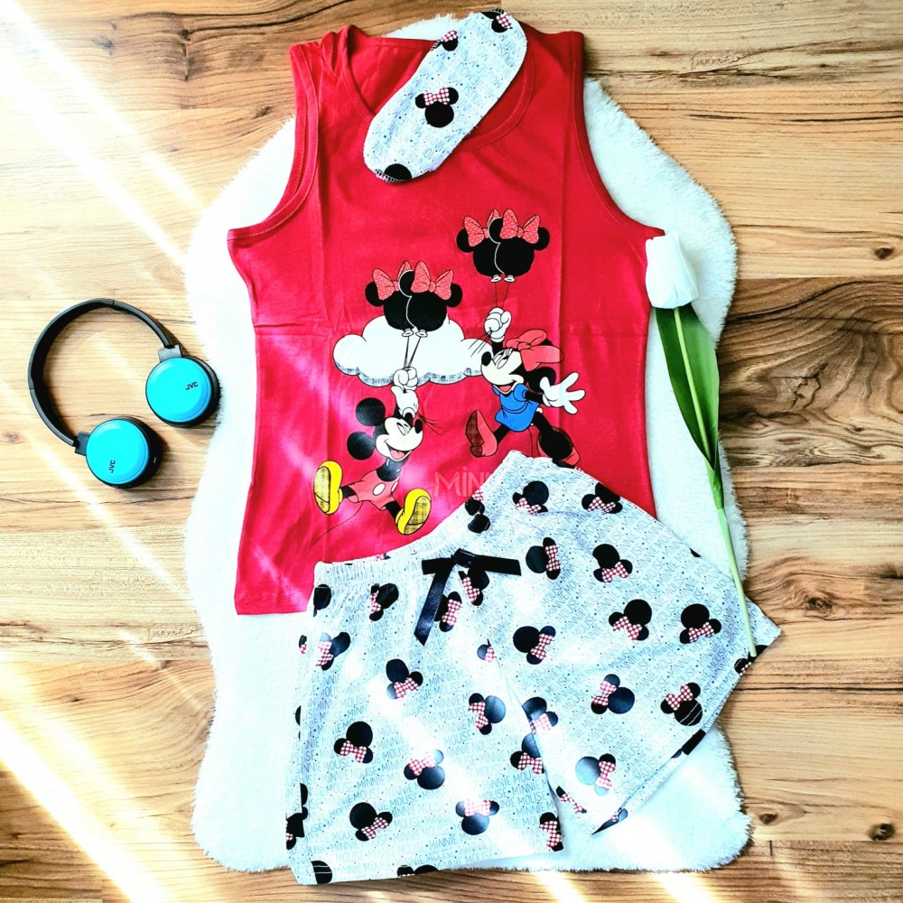 Pijama Dama Rosie cu Masca de dormit Maiou si Pantaloni Scurti Ballon PJD027