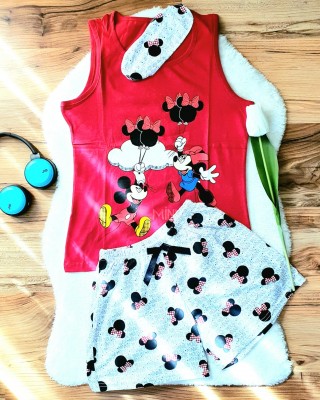 Pijama Dama Rosie cu Masca de dormit Maiou si Pantaloni Scurti Ballon PJD027 Pijama Dama Rosie cu Masca de dormit Maiou si Pantaloni Scurti Ballon PJD027