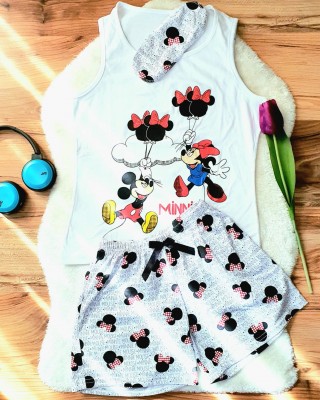 Pijama Dama Alba cu Masca de dormit Maiou si Pantaloni Scurti Ballon PJD027 Pijama Dama Alba cu Masca de dormit Maiou si Pantaloni Scurti Ballon PJD027