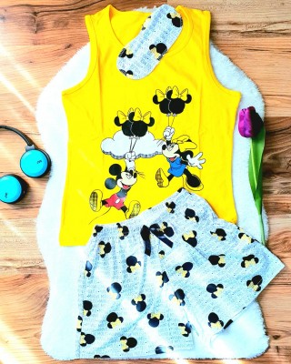 Pijama Dama Galbena cu Masca de dormit Maiou si Pantaloni Scurti Ballon PJD027 Pijama Dama Galbena cu Masca de dormit Maiou si Pantaloni Scurti Ballon PJD027