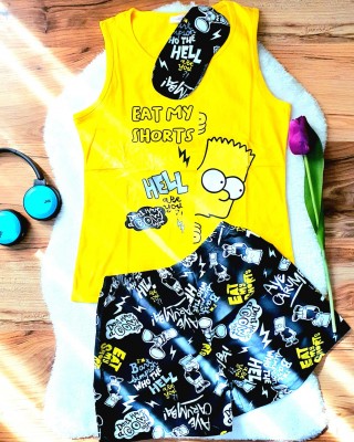 Pijama Dama Galbena cu Masca de dormit Maiou si Pantaloni Scurti Eat my Shorts PJD029 Pijama Dama Galbena cu Masca de dormit Maiou si Pantaloni Scurti Eat my Shorts PJD029