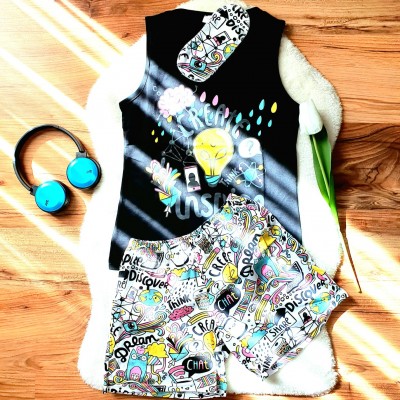 Pijama Dama Neagra cu Masca de dormit Maiou si Pantaloni Scurti Create PJD030 Pijama Dama Neagra cu Masca de dormit Maiou si Pantaloni Scurti Create PJD030